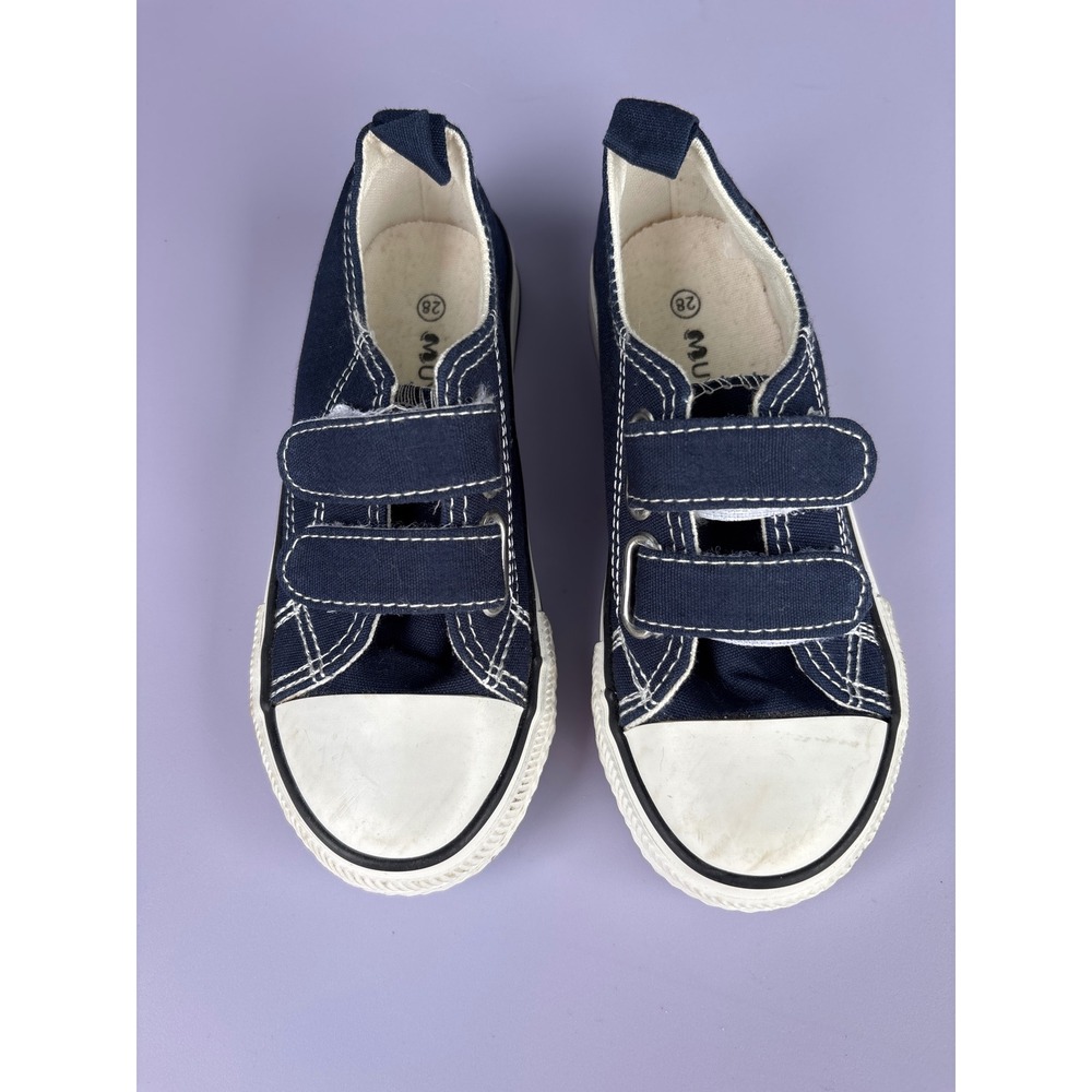 Kids Navy Blue Canvas Low Top Velcro Sneakers Size 11